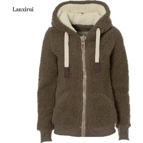Winter Sweatshirts Women Warm Flannel Casual Hoodie Sweatshirt Solid hooded Hoodies Drawstring Fashion Female Plush Coat