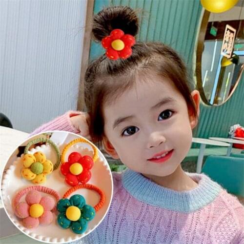 10pcs/Lot Kids Flower Hair Rope Girls Solid Color Soft Cotton Rubber Bands Korea Children Elastic Hair Band Hair Accessories