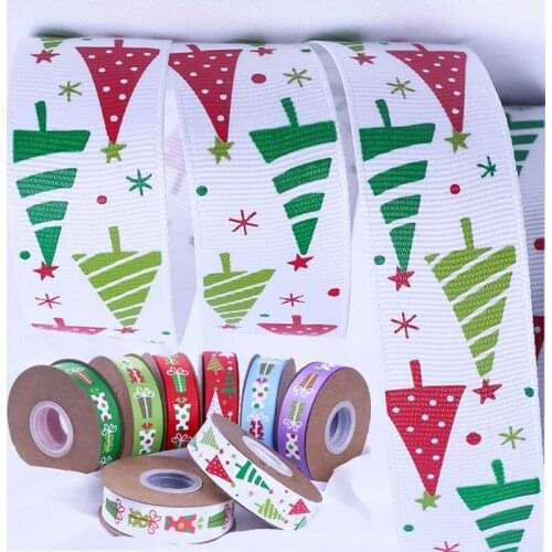 100yard/pcs Polyester Ribbon trim Christmas belt printing multi-color Christmas tree ribbon holiday gift box packaging decor