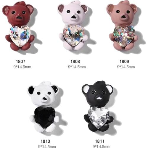5PCS/PACK Cute Bear Heart Ornament 2021 New Nail Ultra-flash Crystal Rhinestone 3D Illusion Manicure Accessories Nail Decoration