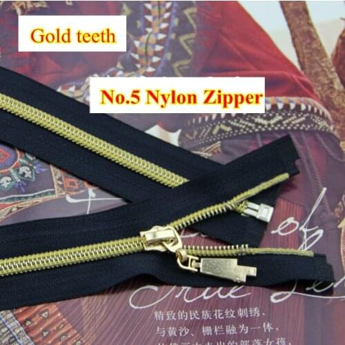 5pcs No.5 Nylon Zipper Open End/Gold Teeth/Fashion/40-80cm for Jacket Clothes Decoration free shipping