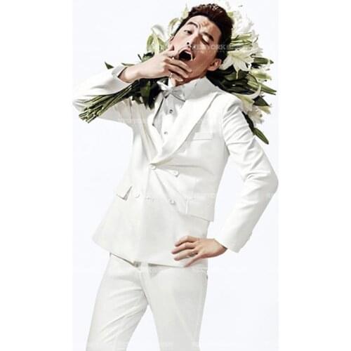 White blazer men formal dress latest coat pant designs suit men costume double breasted marriage wedding suits for men stage