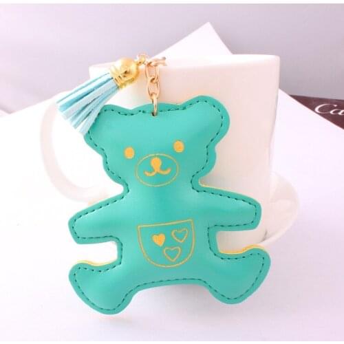 FREE SHIPPING BY DHL 200pcs/lot 2015 Lovely Bear PU Leather Keychains Car Keyrings Accessories Creative Gifts