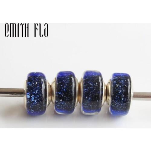 Emith Fla 925 Sterling Silver Large Hole Blue Tears Murano Glass European Charm Beads Fit Brand Bracelet Beads Jewelry Gift