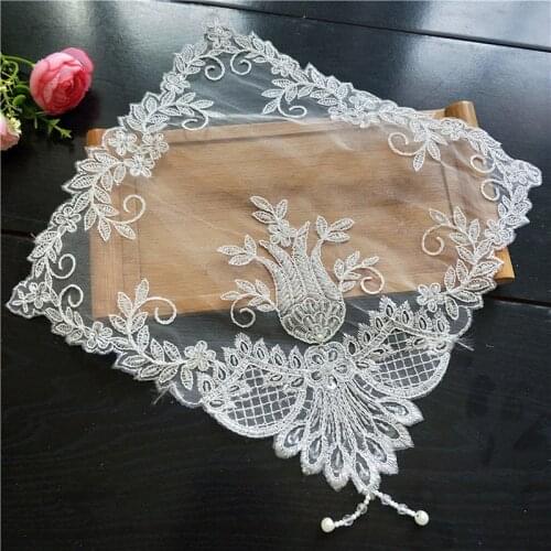 European Exquisite Embroidery Beaded Lace Pendant Square Coaster Bedroom Study Office Table Mat Fruit Plate Pastry Cover Cloth