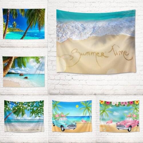 Sea Beach Tapestry Flamingo Tropical Plant Ocean Landscape Print Large Wall Tapestries Cheap Wall Hanging Blanket Wall Art Decor