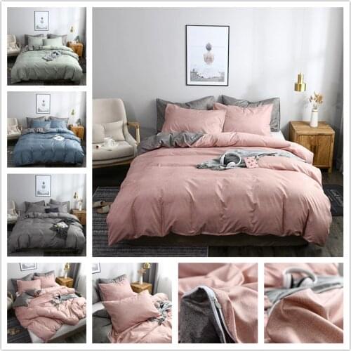 FAMIFUN Classic Bedding Set Solid Color Duvet Cover Sets Quilt Covers Pillowcases European Size King Queen Gray Blue Pink Green