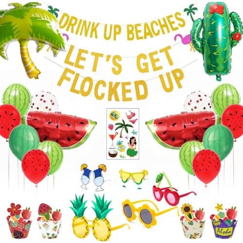 Summer Cool Party Hawaiian Style Party Beach Party Glasses Party Cake With Flag Fruit Balloon With Flag Decoration