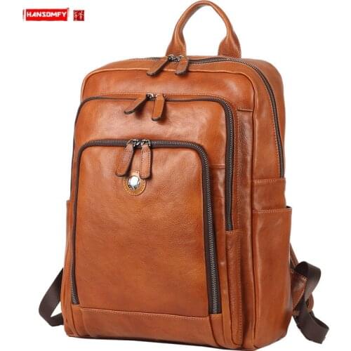 Korean Trend Genuine Leather Mens Backpack Large-capacity Casual Youth Laptop Backpack Schoolbag Travel Backpacks Fashion Men
