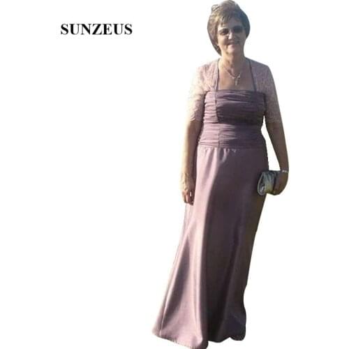 Short Lace Sleeves Mother Of The Groom Dress A-line Pleated Tulle Long Satin Party Gowns For Wedding Bride Mother Dress