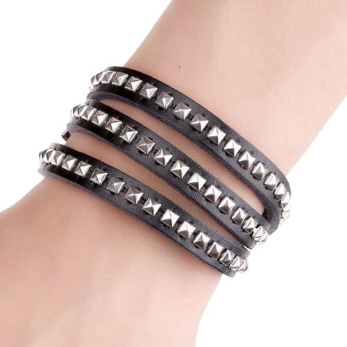 Rock Punk Silver Nail Leather Bracelet Multi-circle Cowhide Bracelet New Bracelet Jewelry