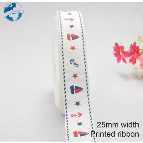 25mm width,printed anchor ribbons Polyester Grosgrain ribbon, lace satin ribbons DIY hairbow accessories,gift package #3784