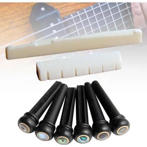 6Pcs Wooden Bridge Pins with Saddle Nut Acoustic Folk Guitar Accessories Set