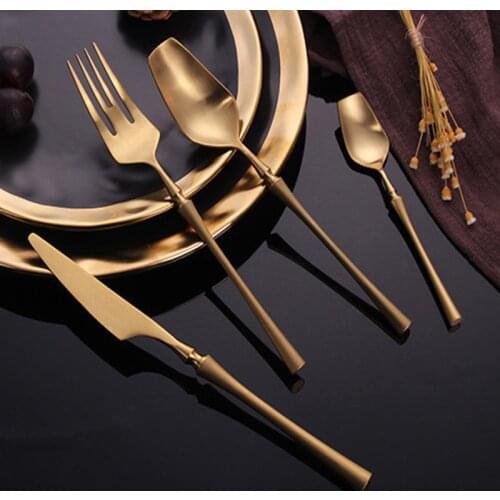 Matte Flatware Set 304 Stainless Steel Cutlery Set Golden Dinnerware Knife Spoon Fork Kitchen Tableware of Dishes Dropshipping