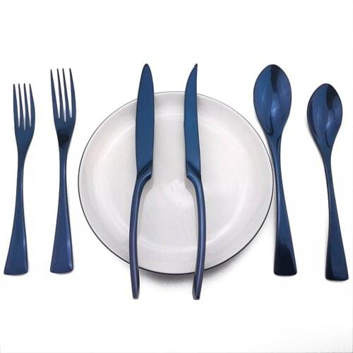 Blue Rainbow Black Silver Gold Cutlery Set 304 Stainless Steel Dinnerware Set Knife Fork Table Fork Dinner Tableware Set 6pcs