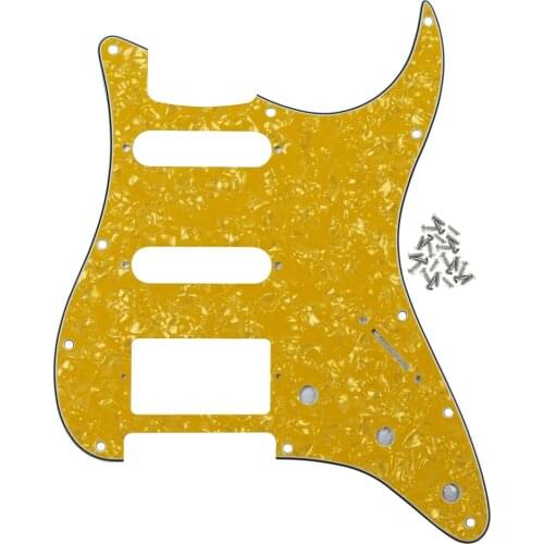 FLEOR USA ST Guitar Pickguard SSH HSS Scratch Plate with Mounting Screws,Yellow Pearl