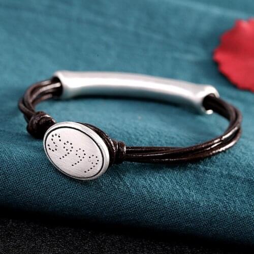 Fashion new hand-woven cowhide bracelet for woman real s999 pure silver accessories personalized woman bracelet