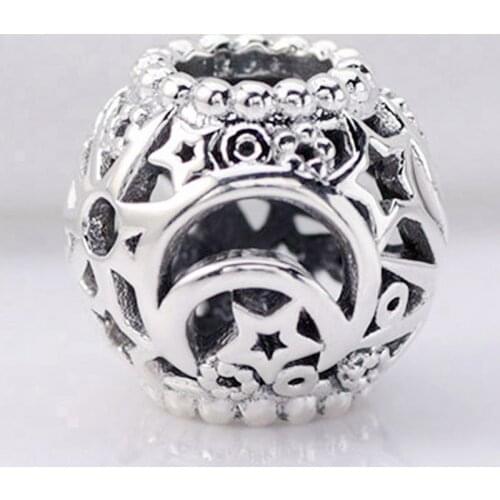 Original Vintage Openwork Sun Stars & Moon Beads Fit 925 Sterling Silver Charm Bracelet Bangle Diy Jewelry