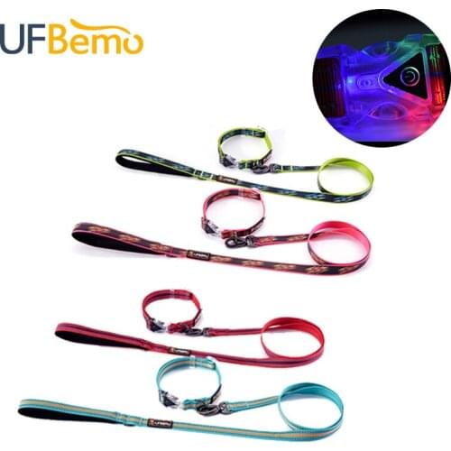 UFBemo Dog Cat Collar Leash Reflection Firm Durable Adjustable Perros Polyester With LED Safe Fashion Pet Accessory Product