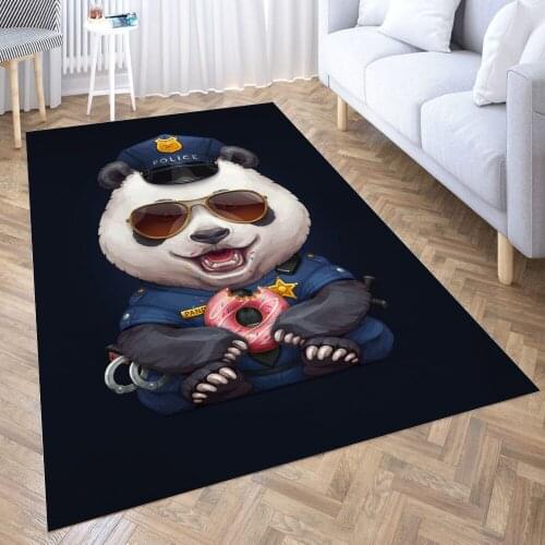 Panda Police Officer Carpet for Living Room 3D Anime Cartoon Rug Gamer Teen Room Bedside Lounge Rug Kids Children Floor Mats