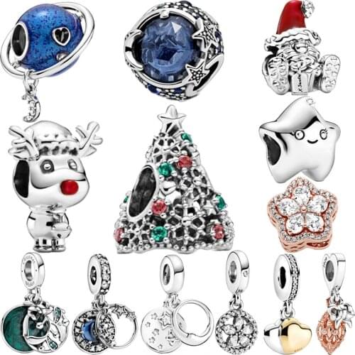 Fit Original Pandora Bracelet Santa Gift 2020 Winter New 925 Sterling Silver Beads Santa Claus Reindeer Charm Christmas Jewelry