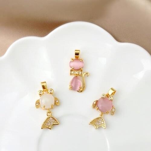 Gold-clad opal high-end fun three-dimensional goldfish cat pendant DIY earrings necklace accessories materials