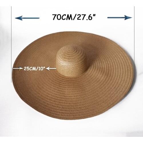 25cm Large Brim Oversized Sun Hats For Women foldable Straw Hat 70cm diameter summer sun beach hats wholesale