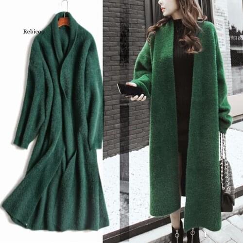 Synthetic Mink Thick Long Sweater Cardigan Korean Women Winter Coat Batwing Sleeve Knitted Long Cardigan Thick Plus Size