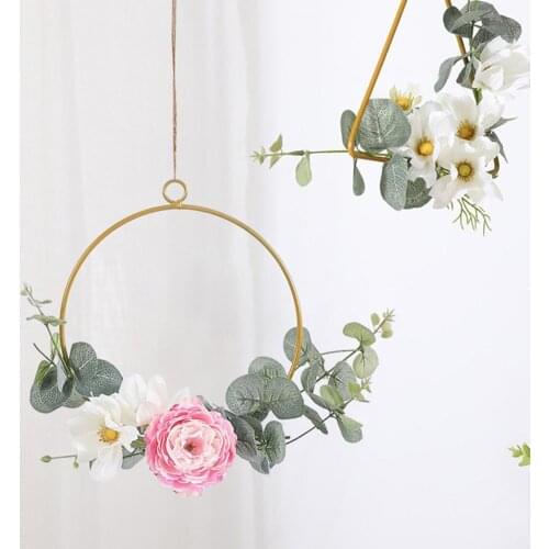 Flower Stand DIY Geometric Square Metal Creative Plant Stand for Home Metal Wrought Iron Wreath Wall Pendant Home Decoration