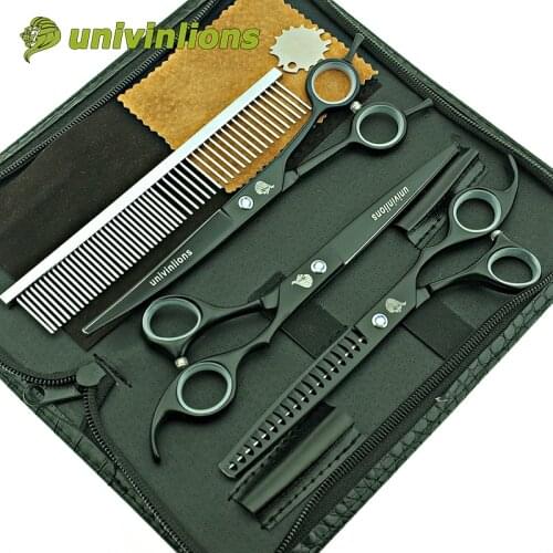Univinlions 7" hot black grooming shears pet hairdresser dog grooming scissors cut dog scissors professional dog grooming kit