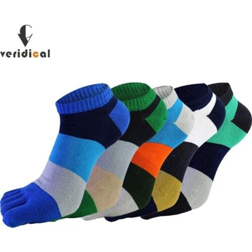 VERIDICAL 5 Pairs/Lot Cotton Socks With Toes Mans Striped Summer Breathable Five Finger Socks Fashions Ankle Cool Socks Men