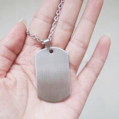 Military Army Dog Tag Pendnat Necklace Stainless Steel 45x27x1.6mm Brush Blank Charm with Rubber Silencer Men Necklaces