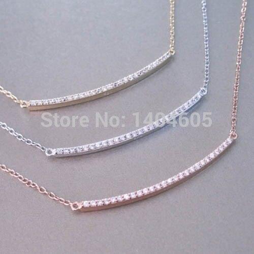 High quality sterling silver jewelry,rhodium,rose gold,yellow gold micro pave bar necklace