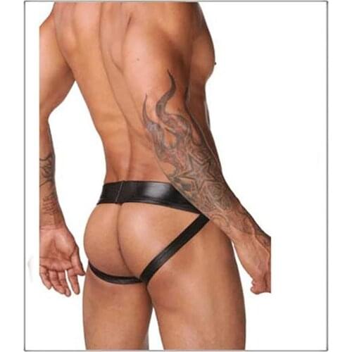 High Quality Mens Sexy Underwear Patent Leather Double Pants Imitation Leather U Convex Flat Butt T Pants