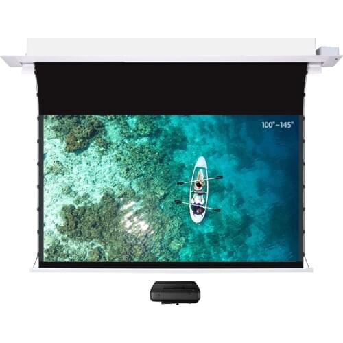 110 Inch High End Recessed In-Ceiling ALR Motorized Tab-Tensioned Projection Screen For UST Laser Projector