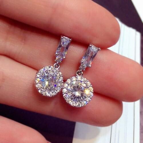 Best Christmas Gift 925 Silver Filled Round White AAA Zircon Earrings For Women Bridal Stud Earrings Fashion Jewelry