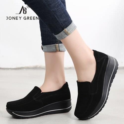 New Brand 2020 Autumn Women Flats Shoes Platform Sneakers Shoes Leather Suede Platform Shoes Slip On Flats Creepers Moccasins