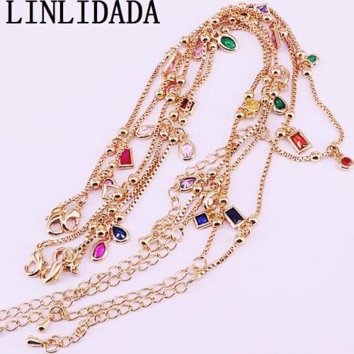 6Pcs Womens Round/Drop/Square Geometric Multi CZ Zirconia Charm Dangle Link Chain Bracelet