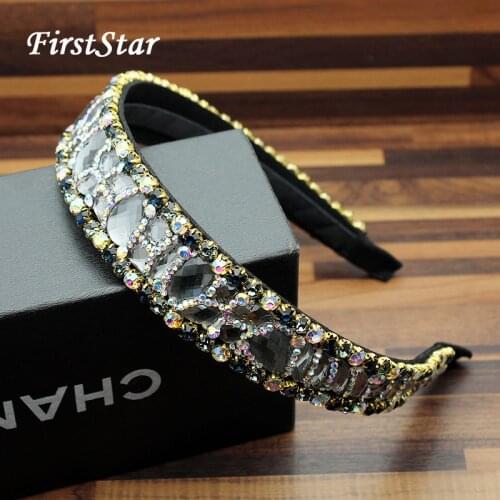 Handmade Vintage Luxury Baroque Full Rhinestone Tiara Hairband Black Crystal Wedding Headband For Women Bride Head Jewelry