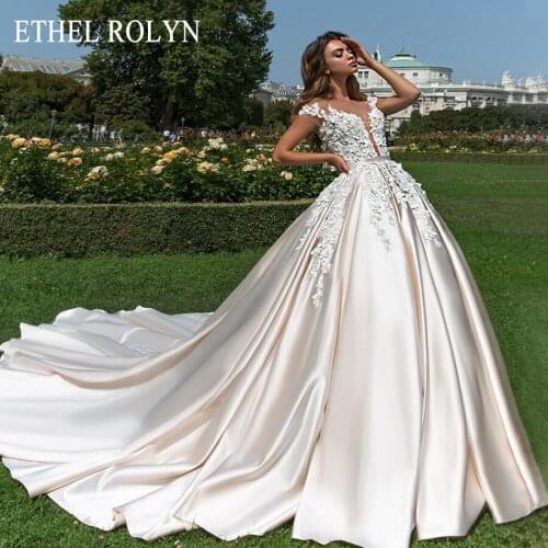 ETHEL ROLYNPrincess Wedding Dress 2021 V-neckline 3D Flowers Off the Shoulder Luxury Satin Bride Dresses Vintage Bridal Gowns