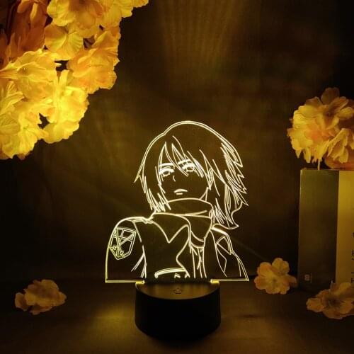 Mikasa Pose 3D Hologram Lighting Effect Anime Light Novelty Otaku Bedroom Manga Lamp RGB Color Changing Touch Control Nightlight