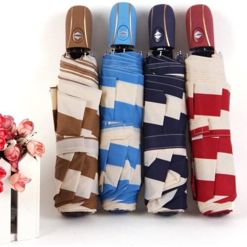 Aurora 1502 Navy wind striped umbrella automatic umbrella UV umbrella folded umbrella