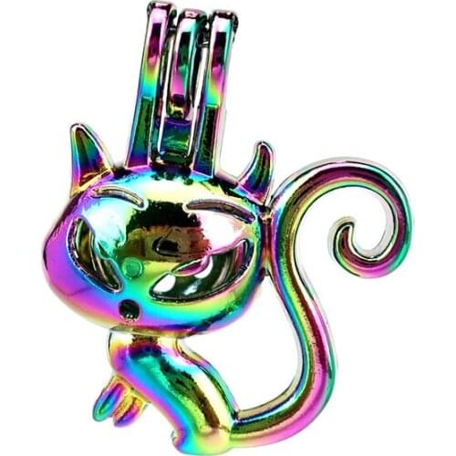 C909 5pcs/lot Rainbow Color Fox Cartoon Bead Pearl Cage Locket Pendant Pearl Locket Fairytale Party