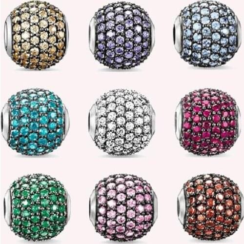 Full Zirconia-pave Karma Bead Fit Bracelet Necklace, Fashion Thomas Style Bracelet 925 Sterling Silver Ts Jewelry for Women Men