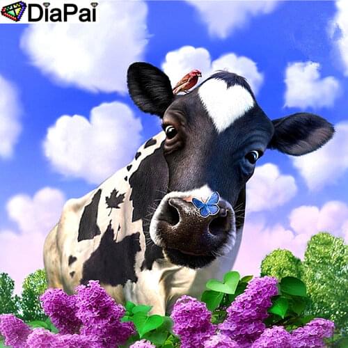 DiaPai Diamond Painting 5D DIY 100% Full Square/Round Drill "Animal Cow flower" Diamond Embroidery Cross Stitch 3D Decor A24729