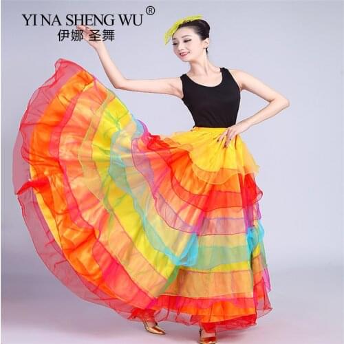 Flamenco Skirts for Women Spanish Bullfighting Dance Gypsy Belly Dance Adult Color Stage Performance Women Big Swing Dress New