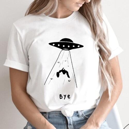 Bye UFO Invader Abduction T-shirt Funny Alien Spaceship Kidnapped Human Tshirt Women Short Sleeve Tumblr Hipster Top Tee