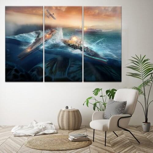 Canvas Print Game Poster 3 Panel World Of Warships Home Decor For Living Room Canvas Painting Wall Art Pictures Landscape Decor