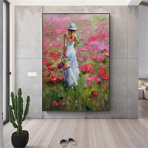 Hand-painted Mediterranean landscape picture oil painting pastoral painting flowers on canvas modern living room wall decoration