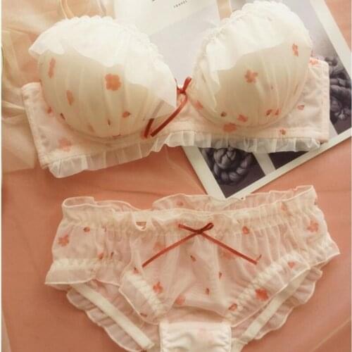 Japanese Sweet Cute Lolita Push Up Bra and Underwear Set Women Girls Plus Size Sexy Bra and Panty Sets Seducive Lingerie Ruffles